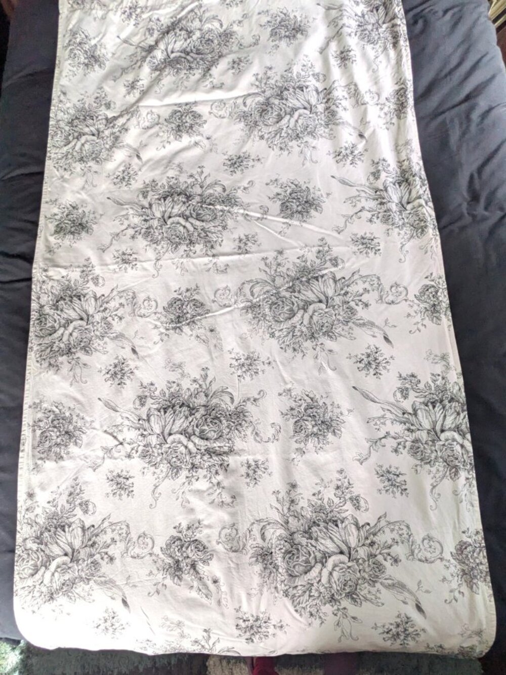 Black and White Floral Toile Drapes Set of 2 Cotton Panels Lined Curtains 82"